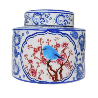 Decorative Blue and White Oriental Po Chu Round Jar