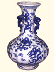 22 inch tall  blue and white fluted dragon handle Chinese porcelain vase