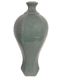 Hexagonal Celadon Porcelain Vase with Green Crackle Glaze