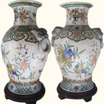 14��?�� high Tasteful Chinese porcelain radish vase with emperor lion handles, traditional pomegranate floral design & Asian arabesque borders