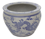 Chinese porcelain planter blue and white dragon design