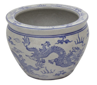 Chinese Porcelain Planter With Blue And White Floral Glazing - Oriental ...