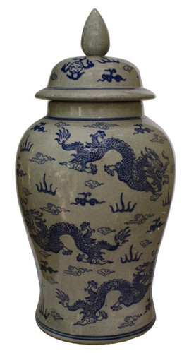 18" H Chinese porcelain temple jar in dragon design.