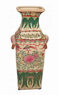 Rectangular Hand Painted Chinese Porcelain Vase