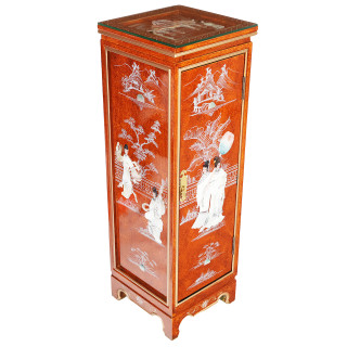Oriental lacquer Pedestal With Inlaid Mother of Pearl