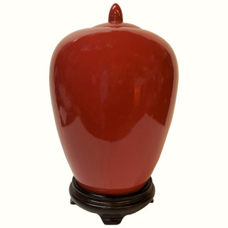 Oriental Porcelain Melon Jar in Ox Blood Red