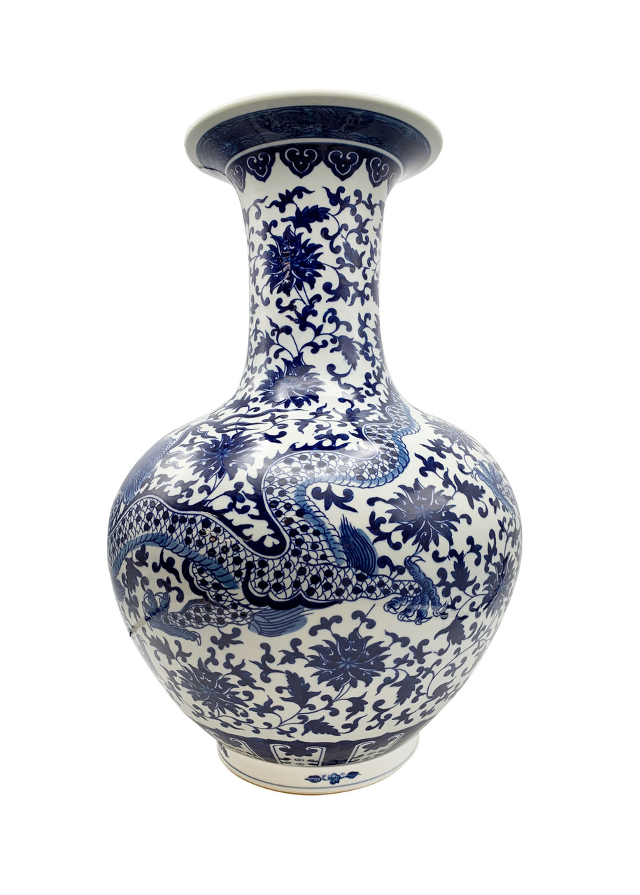 Chinese Porcelain Ball in blue and white, 24" high dragon design - Furniture Warehouse: Chinese Styles
