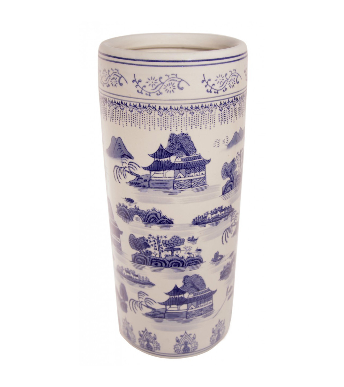 Umbrella Stand in Chinese Porcelain in Blue and White 18''H