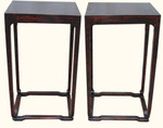 Set of two 18  by 14   by 32 inch tall antique elmwood tables