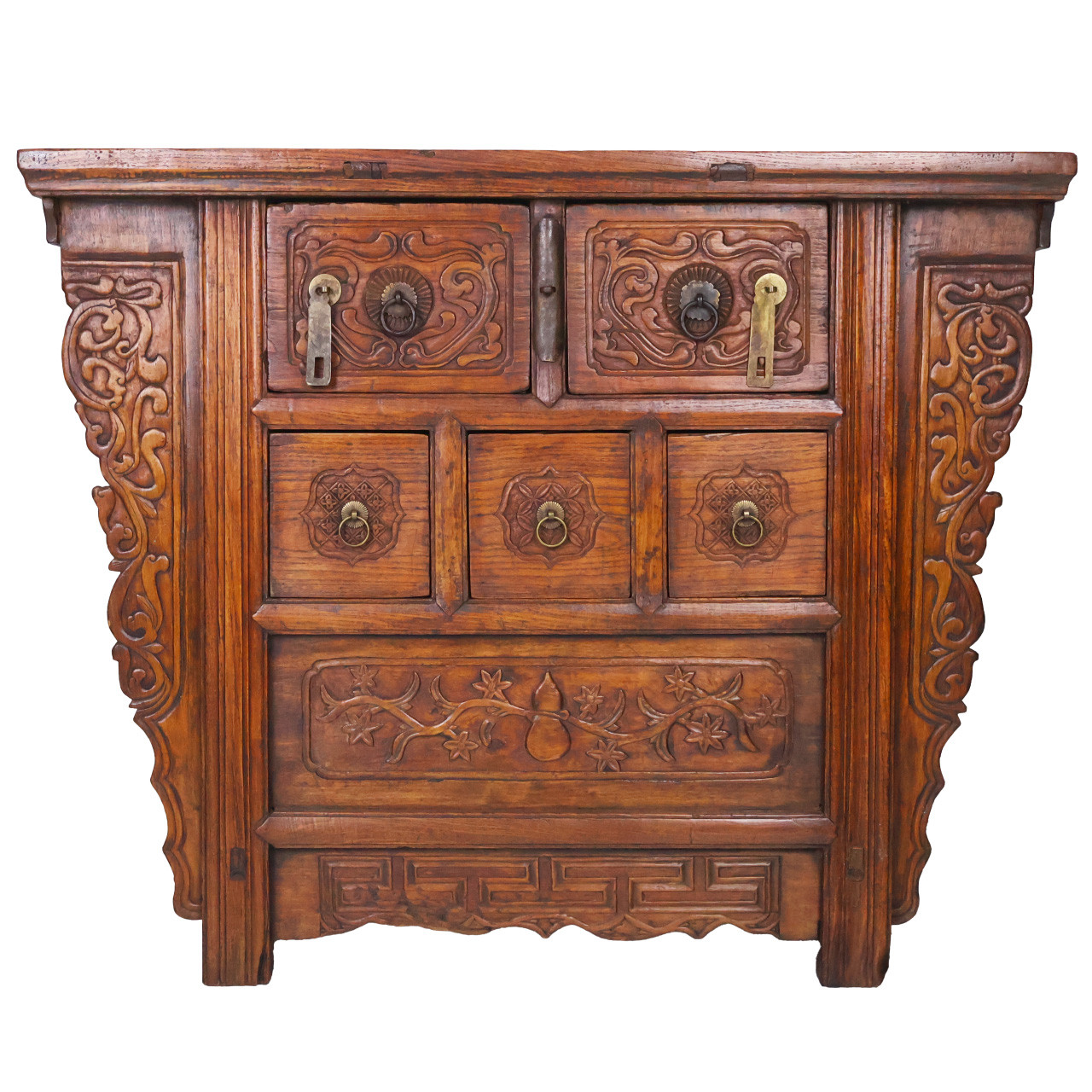 Rare Chinese Antique Chest of Drawers with Carved Florals, image size:1280x1280