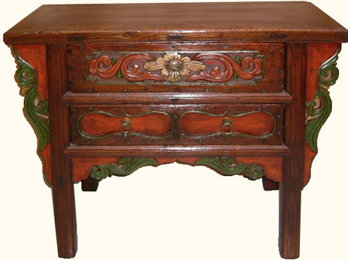 Two drawers  carved Chinese antique cabinet.