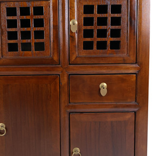 Chinese Kitchen Chest With Lattice Carved Door