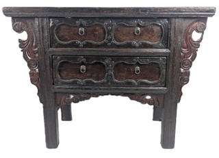 Chinese Antique Chest Of Drawers With Hand Carved Drawers