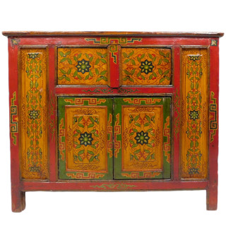 Antique Tibet Cabinet Hand Painted Florals 