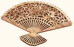 Bird and flower design carved 19 by 14 Camphor Fan