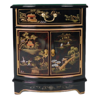 Oriental Furnishings French Red Lacquer End Table or Nightstand with Drawer 20"W