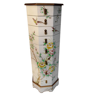 Asian White Lacquer Painted Pedestal with Drawers