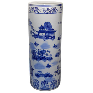 Blue and White Canton Landscape Flower Vase