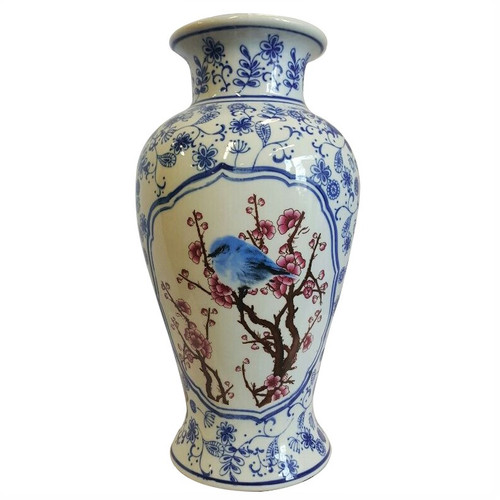 Asian Blue and White Wide Mouth Porcelain Vase
