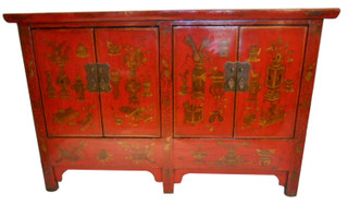 Chinese Four Door Red Lacquer Buffet