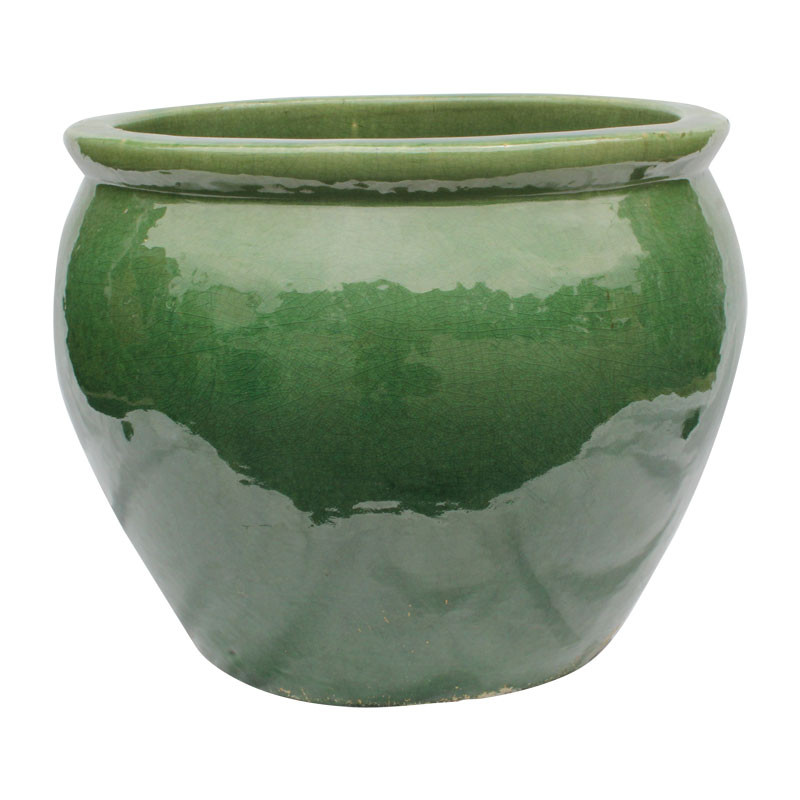 Chinese Fishbowl Planter Ceramic Green Or Brown Glazing In 20 Diameter Size Oriental Furnishings Furniture Decor