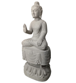 29" High Stone Garden Buddha Statue Sitting On Lotus