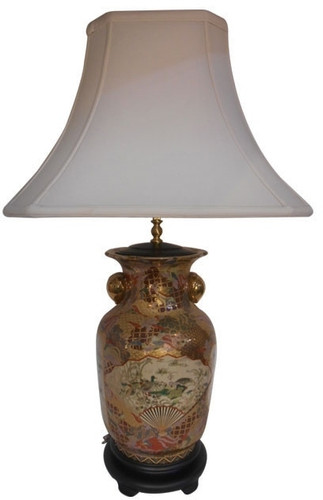 Chinese Table Lamp in Chinese Porcelain with Gold Peach Handles 30''H ...