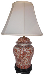 Red and White Porcelain Temple Lamp with Three Way Switch