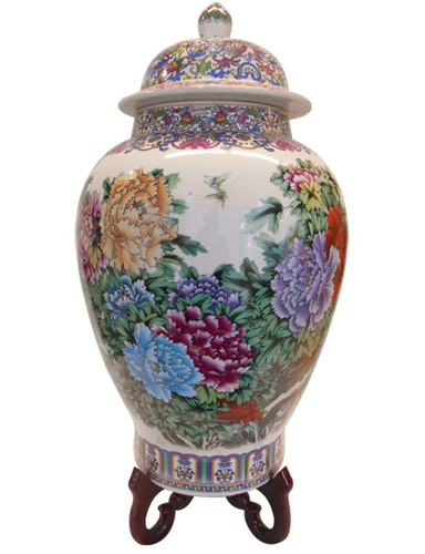 Chinese Floral Temple Jar