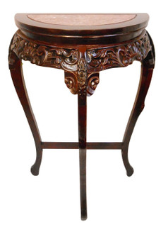 Marble Top 1/2 Moon Carved Wooden Table
