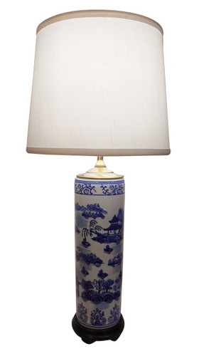 Blue and White Oriental Paint Brush Lamp