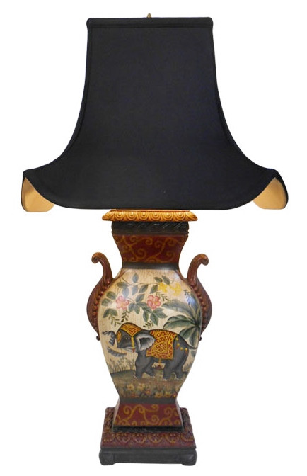 Oriental Furniture Warehouse Porcelain Elephent Lamp with Pagoda
