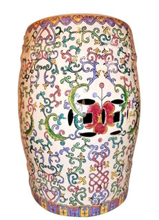 Chinese Painted Garden Stool in Water Lily Design 