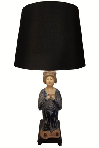 Blue Ceramic Tong Lady Table Lamp