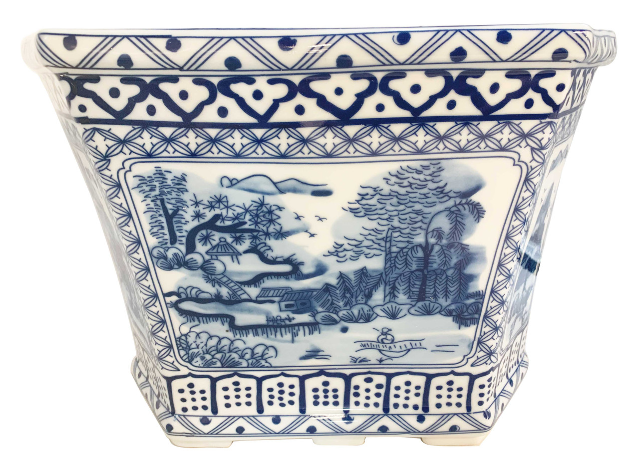 Beautiful Blue and White Floral Porcelain Hexagonal Pot