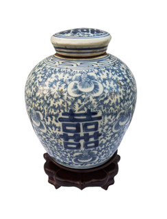 Antiqued Blue And White Calligraphy Ginger Jar