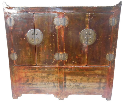 Chinese Cabinet A Restored Antique ,44'' Wide Carved Elmwood, Wing 44