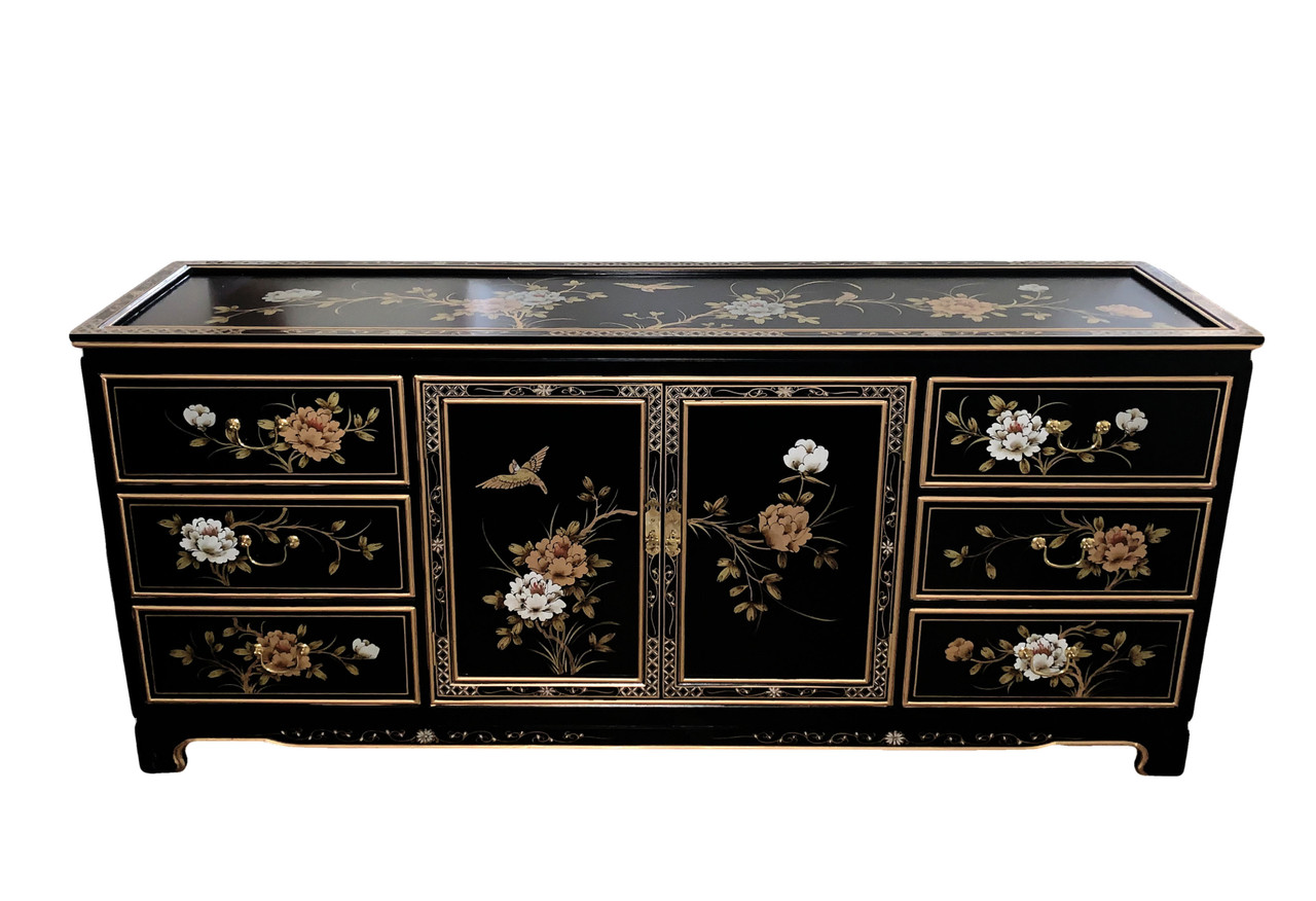 Oriental Furniture Warehouse Dresser in Oriental Gold Floral for a Asian  Storage chest for Bedroom 72'' Wide - Asian Furniture Chinese, Japanese,  Korean, TIbetan