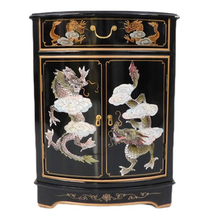 Dragon Mother Of Pearl Inlaid Cabinet with Drawer and Doors