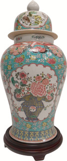 Floral Turquoise Glazed Jingdezhen Porcelain Temple Jar