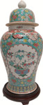 Floral Turquoise Glazed Jingdezhen Porcelain Temple Jar