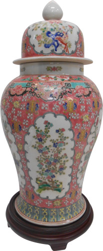 Famile Verte Coral Glazed Jingdezhen Porcelain Temple Jar Oriental Furnishings