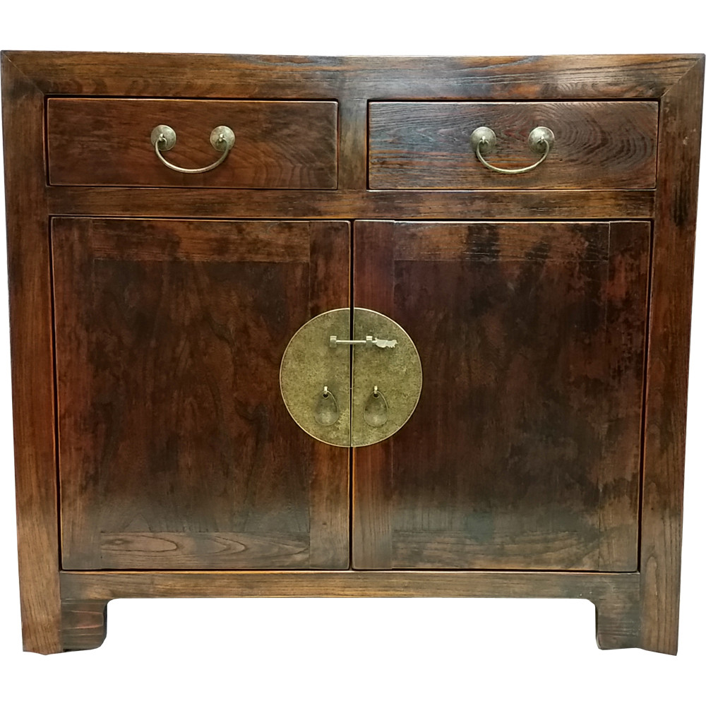 Cupboard In Oriental Elmwood With Brass With Drawers And Door Zen