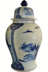 Porcelain Jar 36" H Blue and White Landscape Glazed