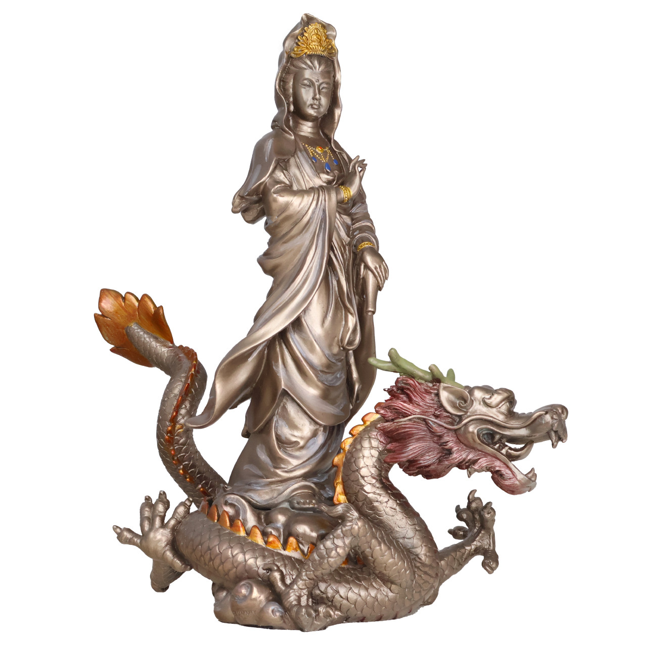 Oriental Furniture Warehouse kwan yin statue with dragon in white