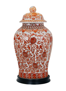 Red and White Chinese Glazed Temple Jar