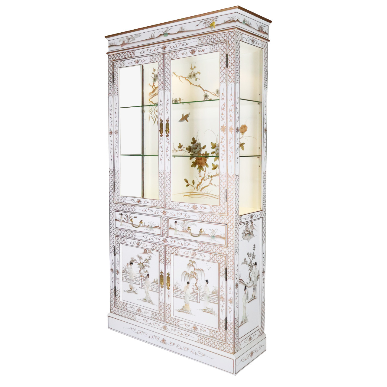 Oriental Furniture Warehouse Curio Cabinet In Oriental White Lacquered  Glass Shelf and Lights for Collectables - Asian Furniture Chinese,  Japanese, Korean, TIbetan, image size:1280x1280