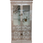 Oriental China Cabinet White Lacquer with Inlay Pearl