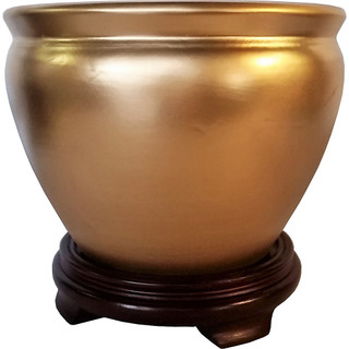 Asian  Ceramic Planter Gold 8" Dia