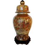 Asian Ceramic Jar 24" H Geisha Porcelain Art